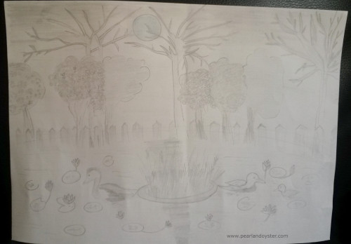 pencil shading moon pond